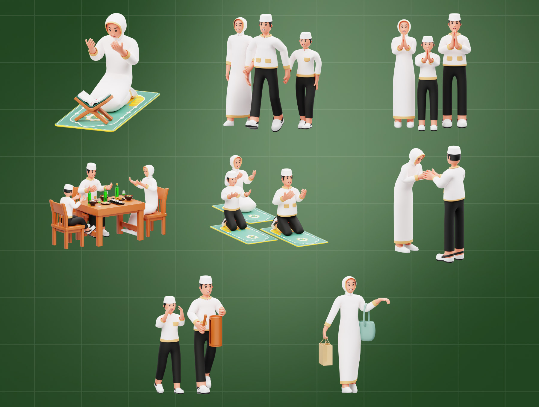 穆斯林斋戒3D人物 Muslim Ramadan 3D Character blender格式-3D/图标-到位啦UI